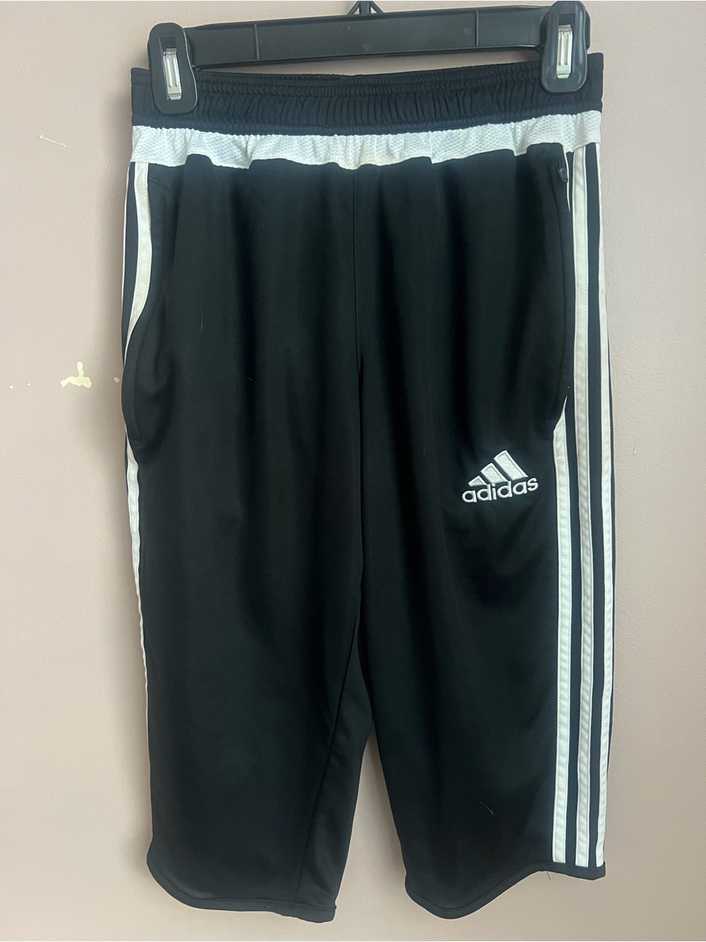 adidas Black Jogger 3/4 soccer pants with White Side Stripes